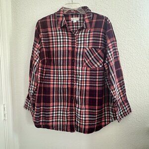 Ava Viv‎ Womens Plus Size 3X Button Up Shirt L/S Pink Plaid Cowgirl Rodeo Chores